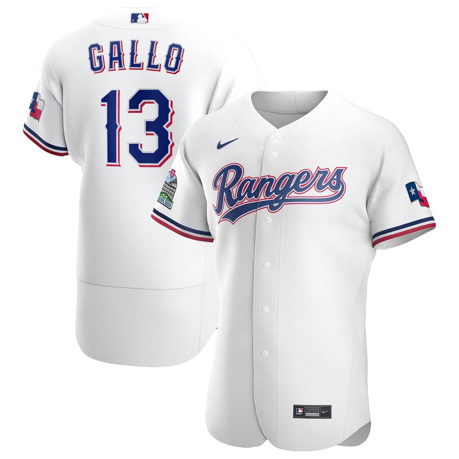 Texas Rangers #13 Joey Gallo Men Nike White Home 2020 Authentic Player MLB Jersey